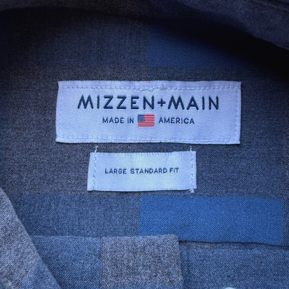 Mizzen+Main Mens Large Standard Fit Blue Grey Buffalo Check Performance Shirt - Picture 3 of 6